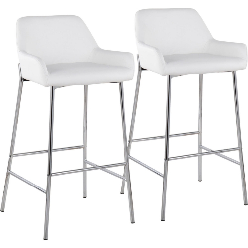 Daniella 30" Bar Stool in White Leatherette & Chrome Metal (Set of 2)